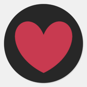 Red heart on black classic round sticker