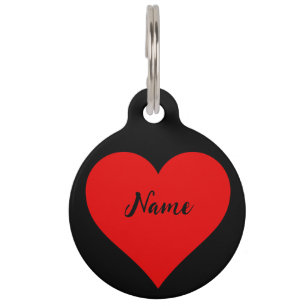 Red Heart on Black Pet Tag