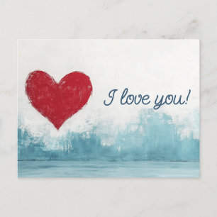 Red Heart on Blue Background Love Postcard