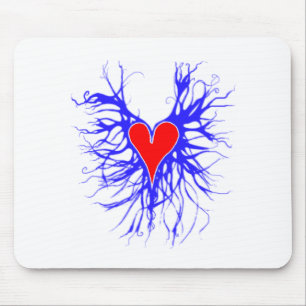 Red heart on blue background mouse mat