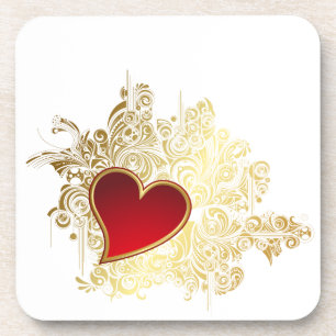 Red Heart on Gold Filigree Coaster