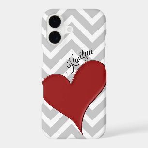 Red Heart on Grey Chevron Stripe Phone Case