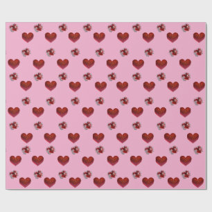 Red heart on pink background Wrapping Paper love