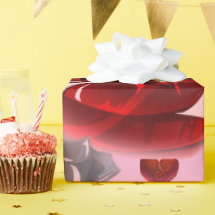 Red heart on pink background Wrapping Paper love