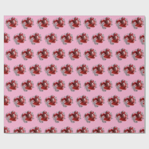 Red heart on pink background Wrapping Paper love