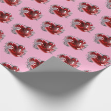 Red heart on pink background Wrapping Paper love