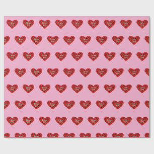 Red heart on pink background Wrapping Paper love