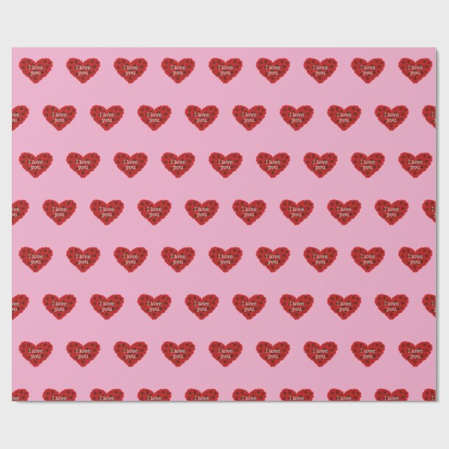 Red heart on pink background Wrapping Paper love (Flat)