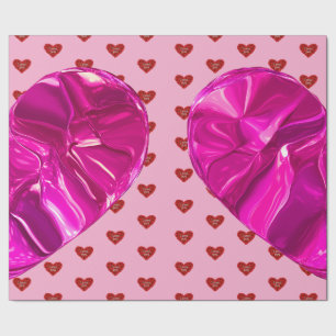 Red heart on pink background Wrapping Paper love