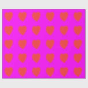 Red Heart on Pink Magenta Wrapping Paper