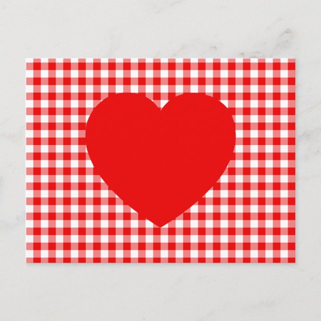 Red Heart on Red Gingham Postcard (Front)