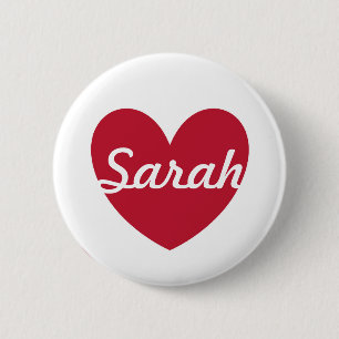 Red heart on white - add a name 6 cm round badge