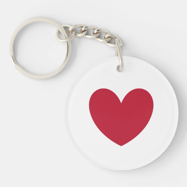 Red heart on white key ring (Front)