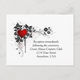 Red Heart Ornate Black Swirls RSVP Invitation Postcard