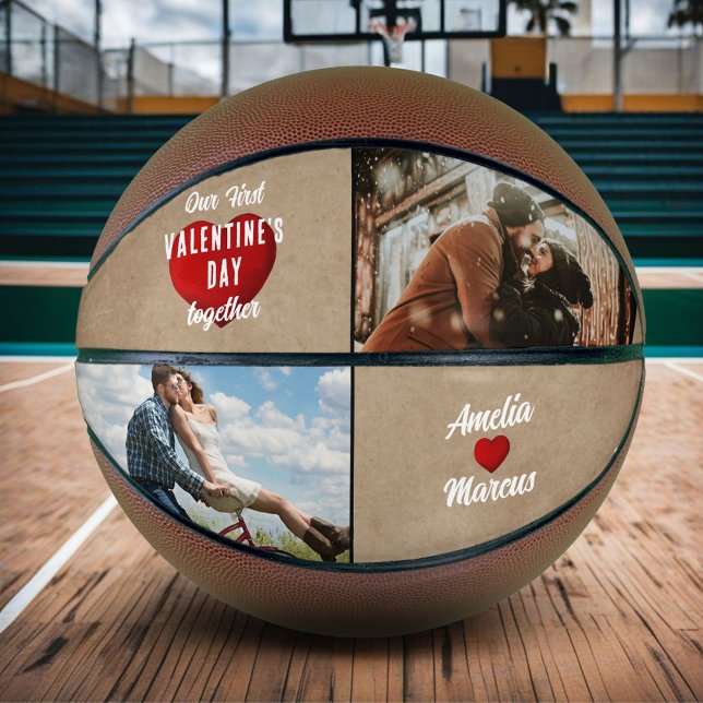 Red Heart Our First Valentine's Together 2 Photo Basketball (Creator Uploaded)