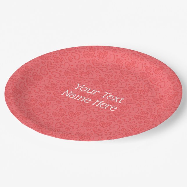 Red Heart Paper Plates Personalised Custom Text (Angled)