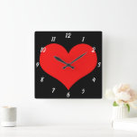 Red Heart Pattern Black Cute Valentine's Day Gift Clock<br><div class="desc">Printed with cute red heart design on black custom colour background! Customise as you wish.</div>