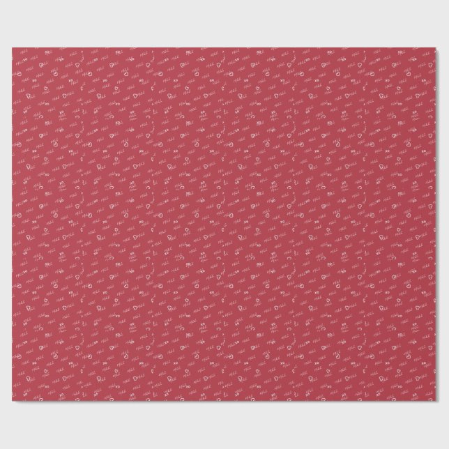 Red Heart Pattern Customized Name Valentin's Day  Wrapping Paper (Flat)