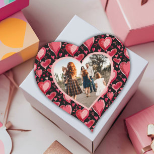 Red Heart Pattern Family Photo Valentine`s day Heart Sticker