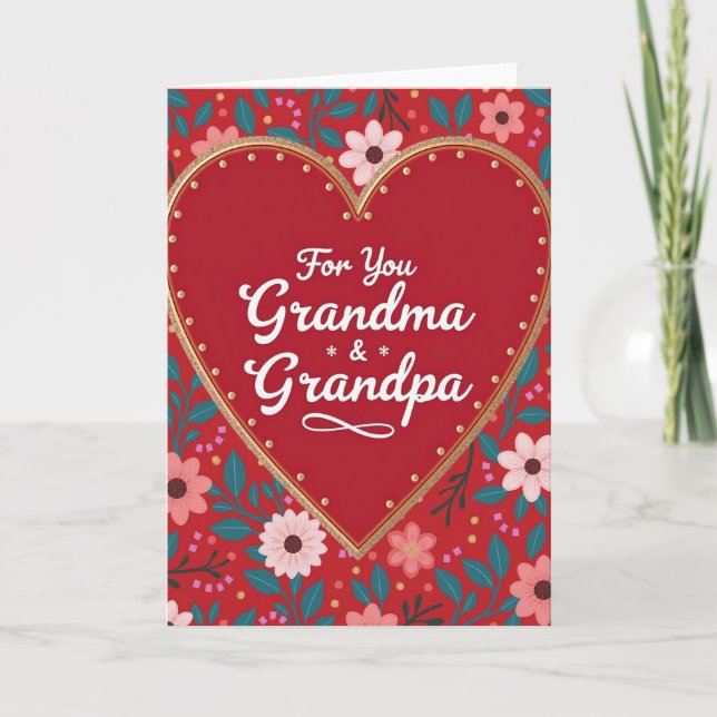 Red Heart Pattern Grandma Grandpa Card (Front)
