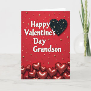 Red Heart Pattern Grandson Card