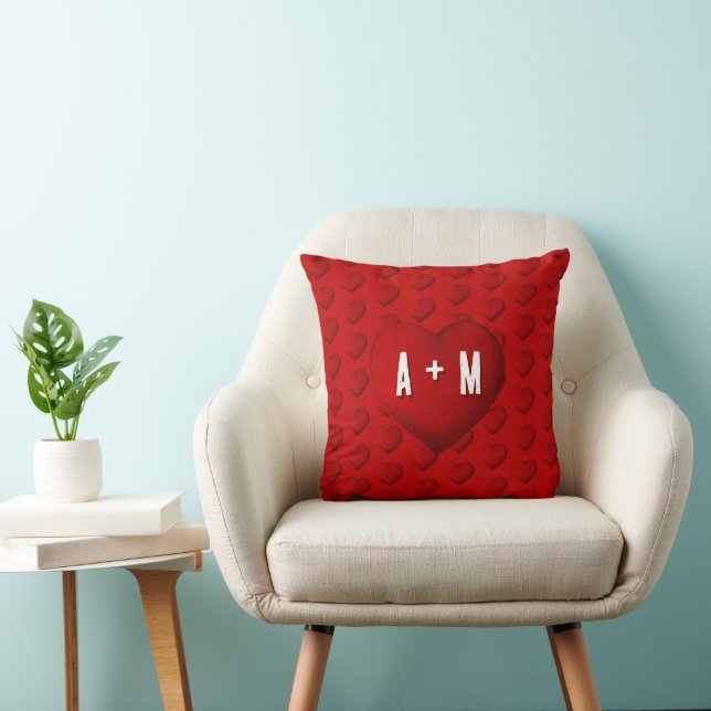 Red Heart Pattern Initials Valentine's Day Cushion (Chair)