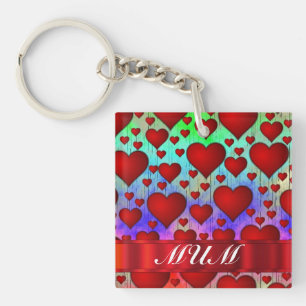 Red heart pattern mothers day key ring