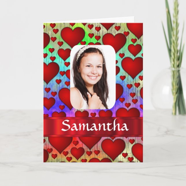 Red heart pattern personalised photo template (Front)