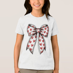 Red Heart Pattern Ribbon Bow Coquette Valentine Tri-Blend Shirt