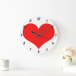 Red Heart Pattern White Cute Valentine's Day Gift Large Clock<br><div class="desc">Printed with cute red heart design on white background! Customise as you wish.</div>
