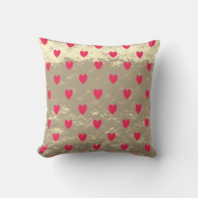 Red Heart Patterns Glittery Gold Ombre Valentine's Cushion (Front)