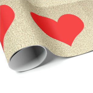 Red Heart Patterns Wedding Gold Glitter Modern Wrapping Paper