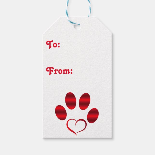 Red Heart Paw Gift Tags (Front)