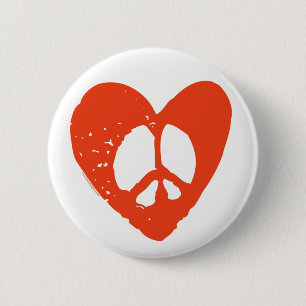 Red Heart Peace Sign 6 Cm Round Badge