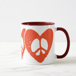 Red Heart Peace Sign Mug