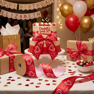 Red Heart Personalised Birthday Satin Ribbon