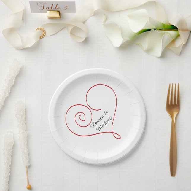 Red Heart Personalised Wedding Paper Plate (Wedding)