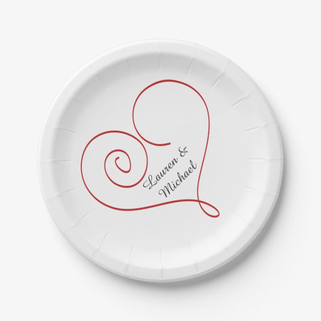 Red Heart Personalised Wedding Paper Plate (Front)