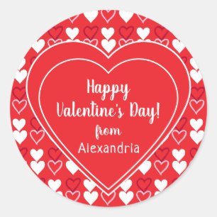 Red Heart Personalized Happy Valentine's Day Classic Round Sticker