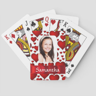 Red heart photo template playing cards
