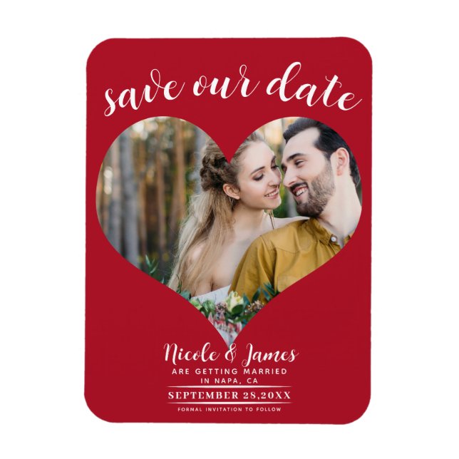 Red Heart Photo Wedding Save the Date Magnet (Vertical)