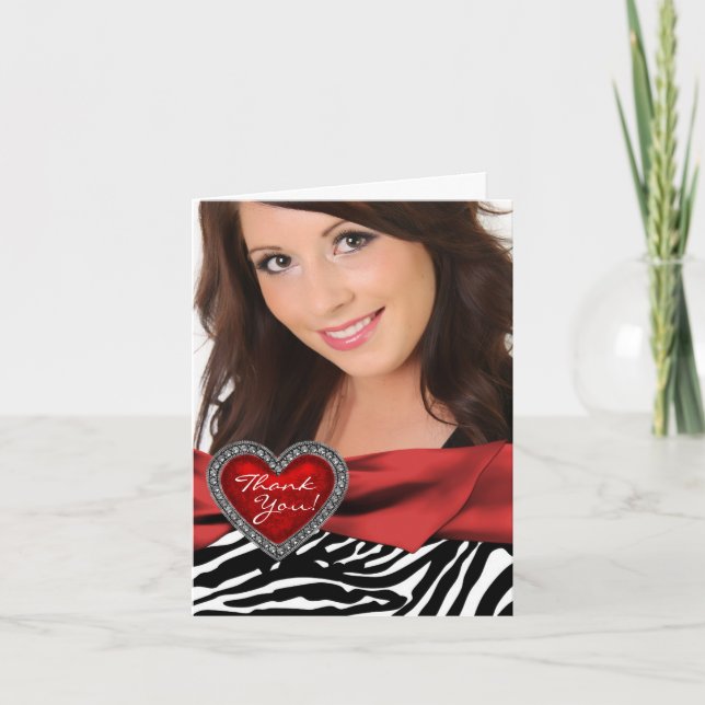 Red Heart Photo Zebra Thank You Cards (Front)