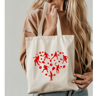 Red Heart Pickleball Lover Tote Bag