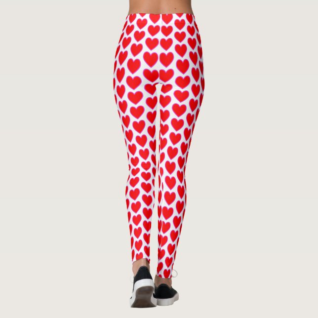 Red Heart Pink Edges Bright Sweetheart Pattern Leggings (Back)