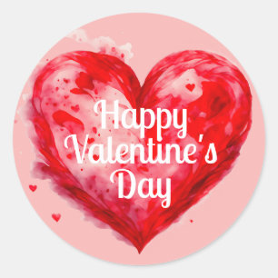 Red Heart Pink Happy Valentine's Day Classic Round Sticker