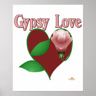 Red Heart Pink Rose Gypsy Love Poster