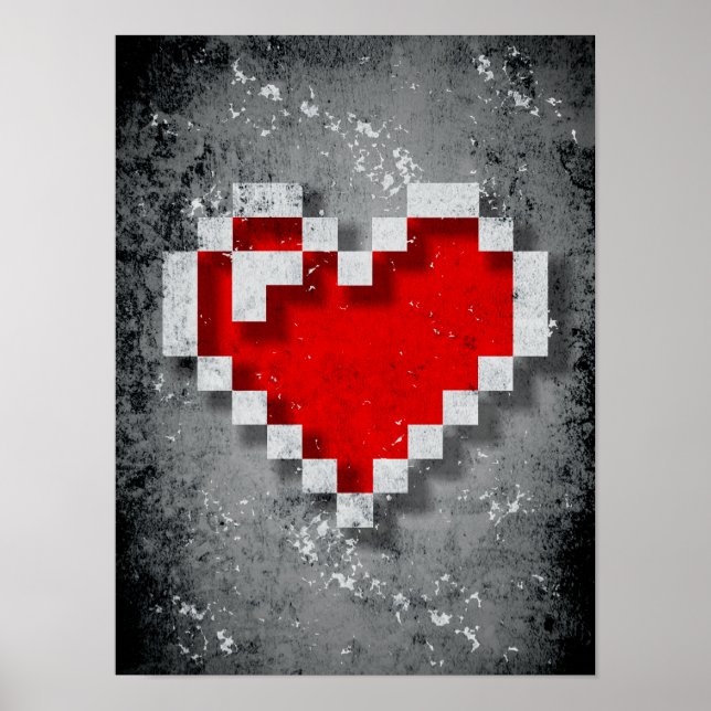Red Heart Pixel Poster (Front)