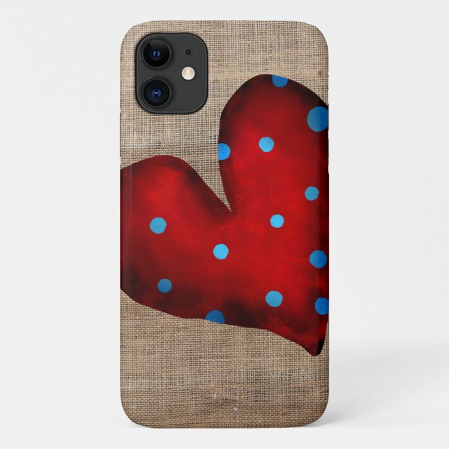 Red Heart polka dots blue Case-Mate iPhone Case (Back)