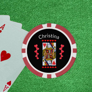 Red Heart Queen Playing card Red Hearts Black Poker Chips