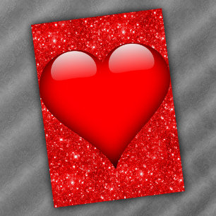 Red Heart, Red Glitter Valentine Holiday Card